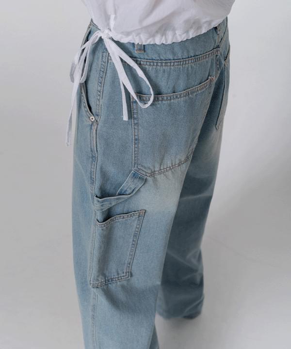 Carpenter side pocket wide denim trousers