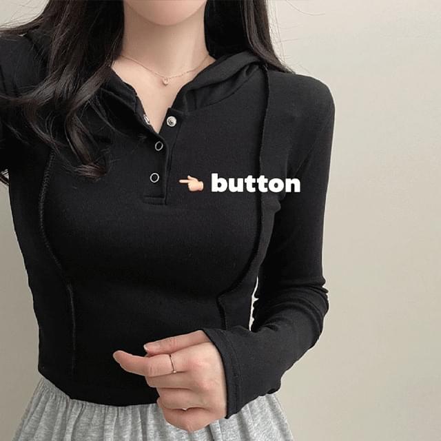 Snap Line Hooded Cropped Long Sleeve T-shirt 3color