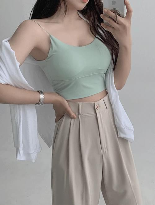 Milky Spandex Crop Top Sleeveless - Built-in Cap/5color