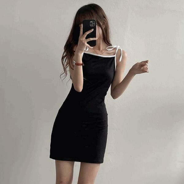 るる配色リボン紐ミニワンピース