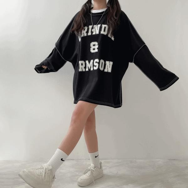 Loose-fit overlock stitch box Sweatshirt long sleeve t-shirt 3 colors