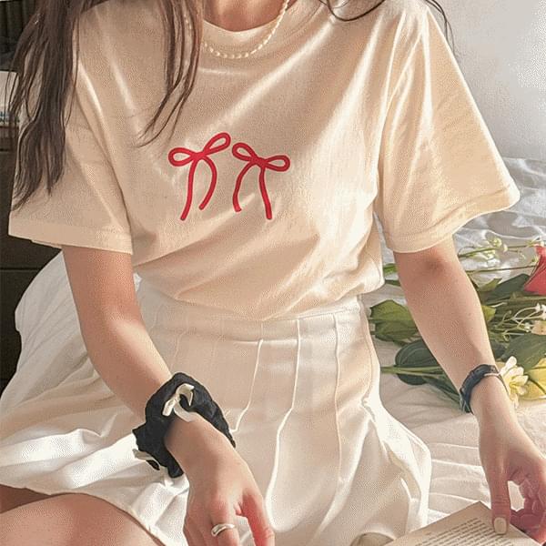 ダブルリボンラウンド半袖Tシャツ4color