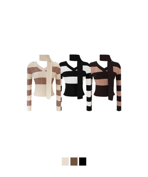Mogu Muffler Stripe Long Sleeve Knitwear