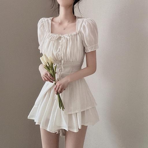 See-through long blouse + cancan skirt pants two-piece set 3 colors