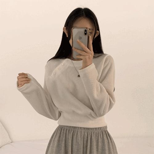 Relaxed fit, spring diagonal button cropped long-sleeved Knitwear