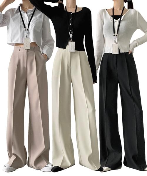 ~2XL Hidden Banding Pin Tuck Long Wide Spandex Slacks Pants