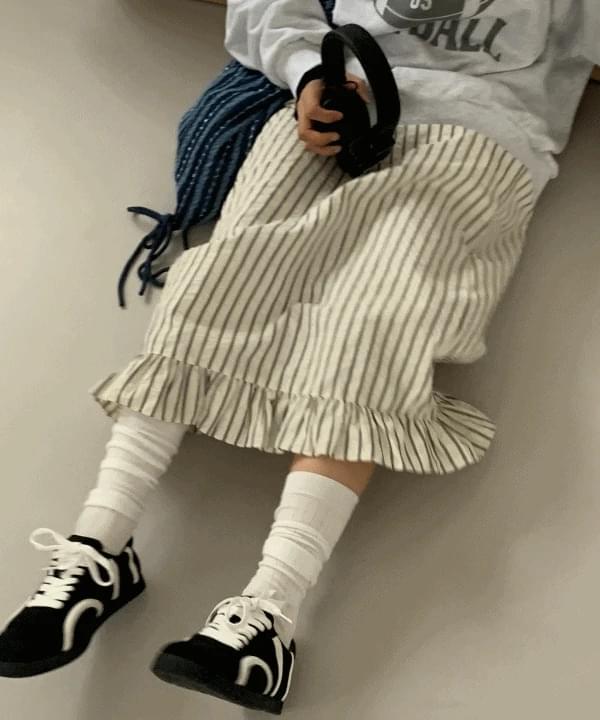 Fenia waistband stripe hem frill long skirt long skirt 2 colors