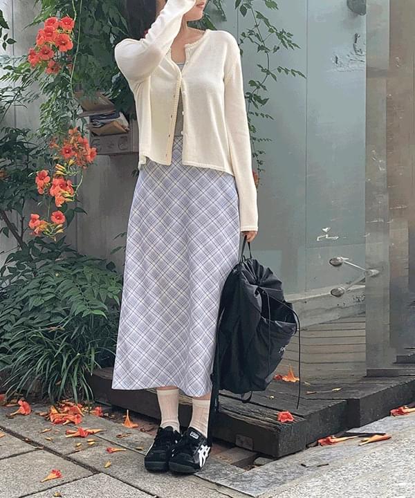 Rained back banding team check long skirt -2color