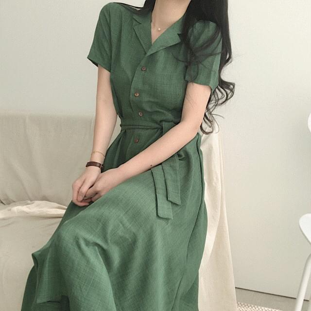 Innocent button wrap long Dress 2 colors 连身裙