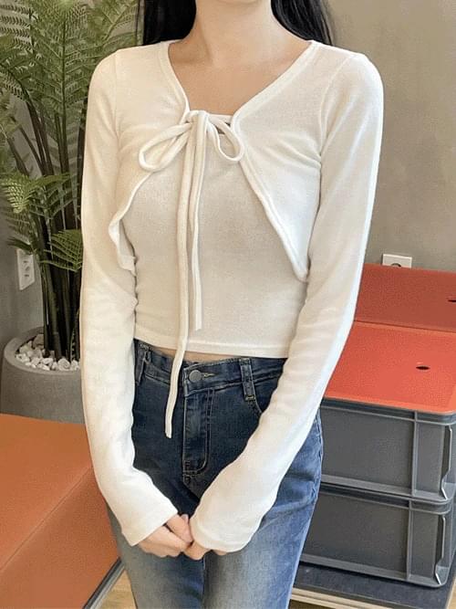 Ribbon Off Shoulder Top Bolero Cardigan Set T#YW1218