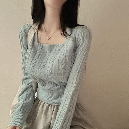 Square Neck Cable Knitwear 7color