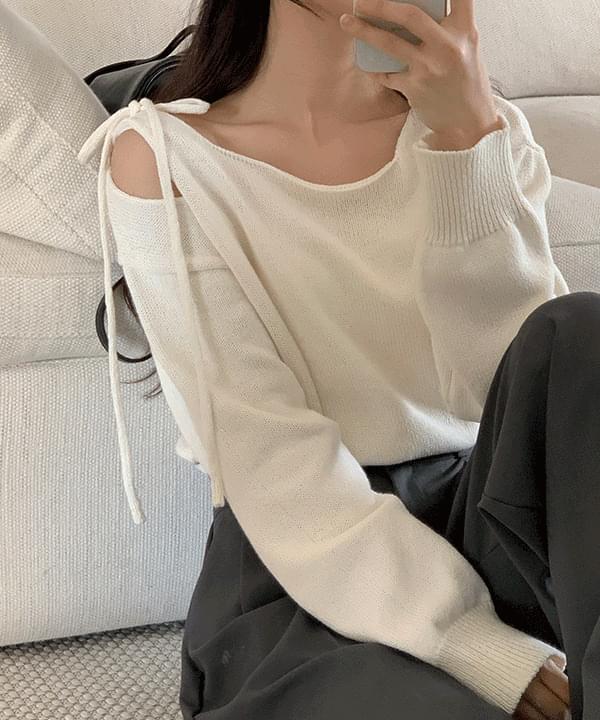 Sonnet Boat Neck Uncut Slit Ribbon Knitwear -3color