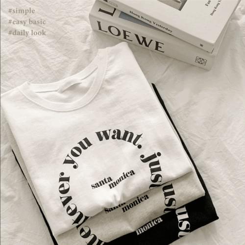 Monica lettering basic fit semi-crop short sleeve t-shirt