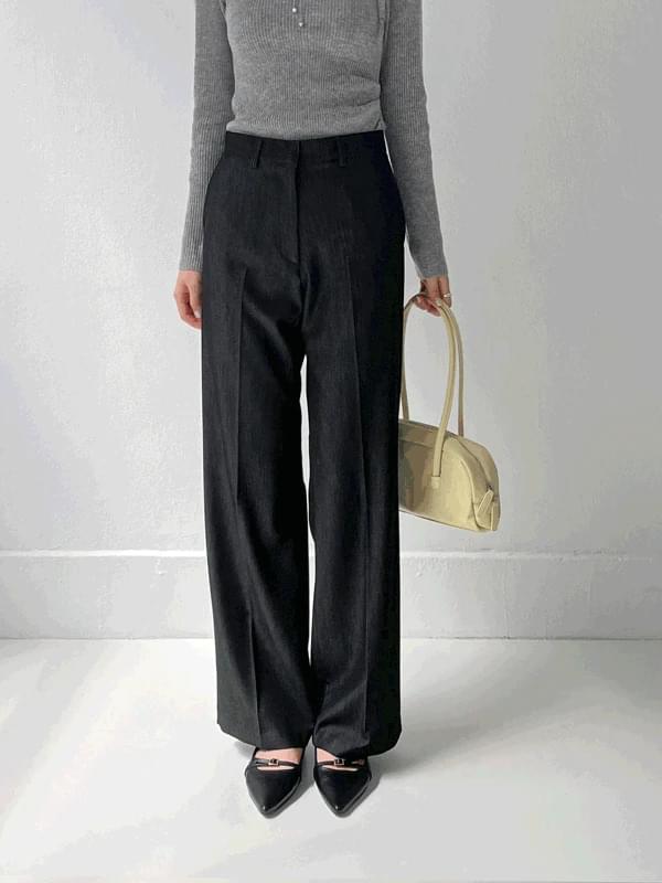 Tencel denim semi wide slacks