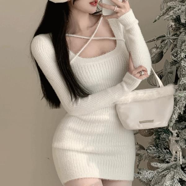 Angora X Cross Knitwear Mini One Dress 2color 短裙