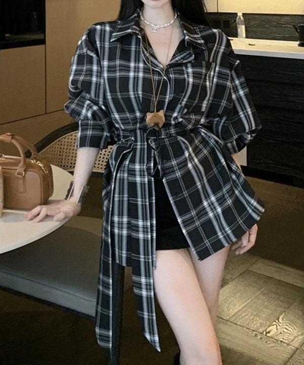 Donish check belted shirt Dress