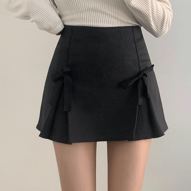 Domestic production/high quality] Mulka ribbon pleated mini skirt [winter skirt/skirt for short women/winter new arrivals/preppy look 裙子