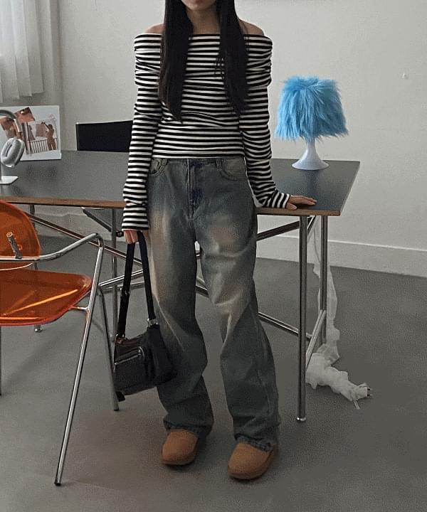 Dean boy fit straight wide denim pants spring jeans 2 colors