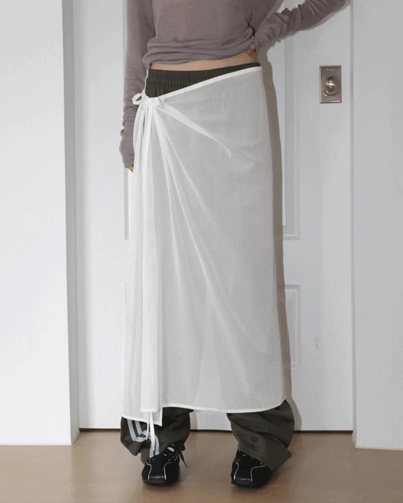 Tinin Line See-Through Wrap Layered Strap Long Skirt