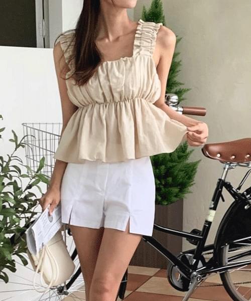 Summer Hot Item Shirring Ruffle Flare Sleeveless Blouse