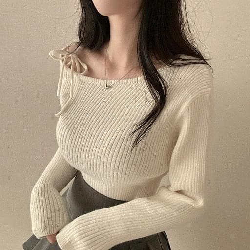 Ribbed Unbal Slim Fit Long Sleeve Knitwear 3color