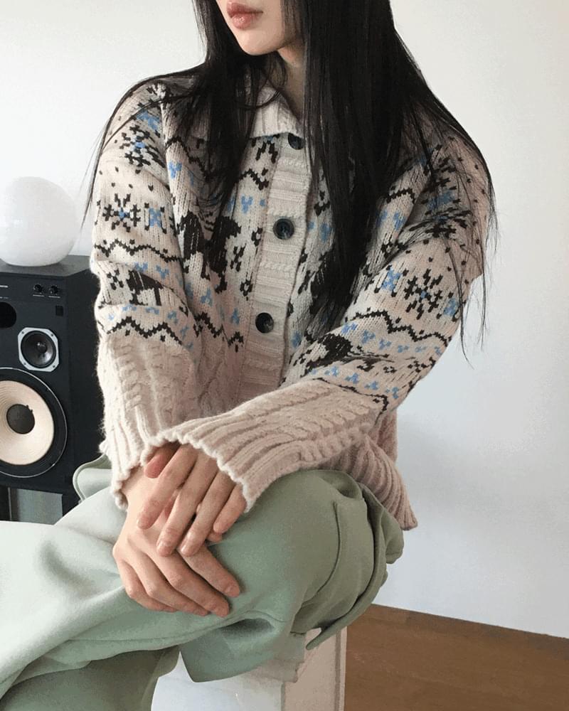 Choble Deer Nordic High Neck Collar Knitwear Cardigan