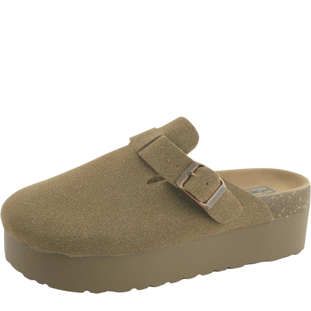 Suede high heel block heel loafer mule slipper khaki