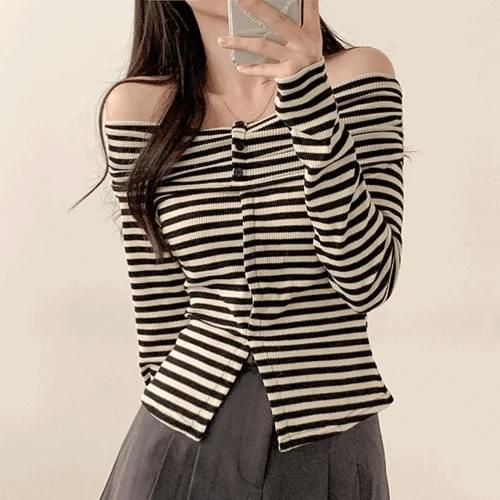 Paul Striped Off Shoulder Team Knitwear T-Shirt