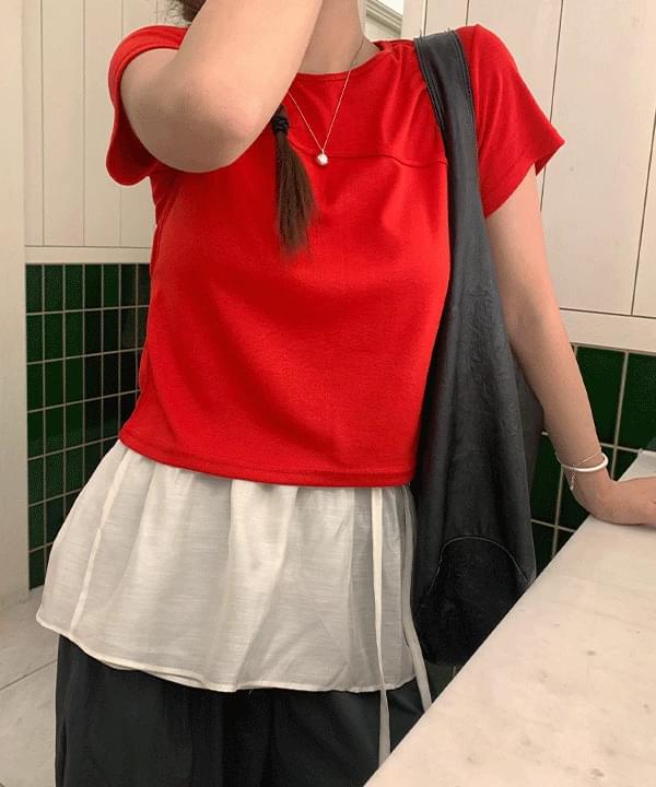 Nat Split line semi-crop short sleeve t-shirt -4color