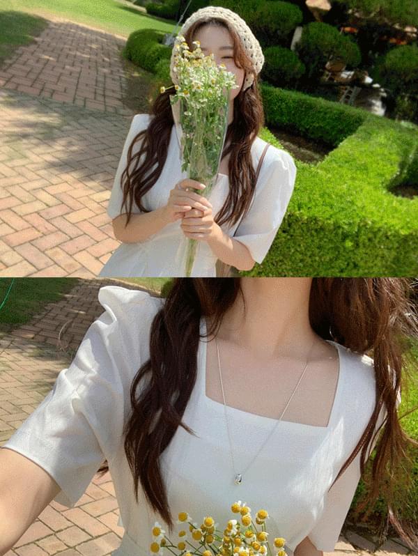 方領打褶綁帶長款連身裙