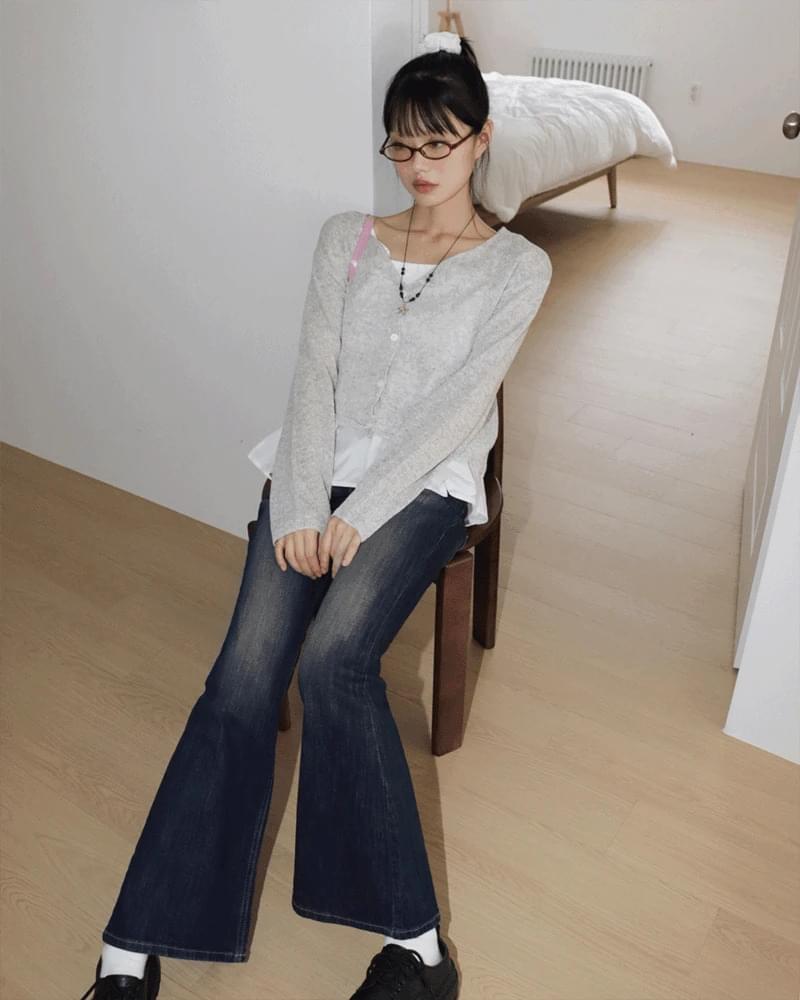 Raje Boucle Linen Round Knitwear Long Sleeve Cardigan