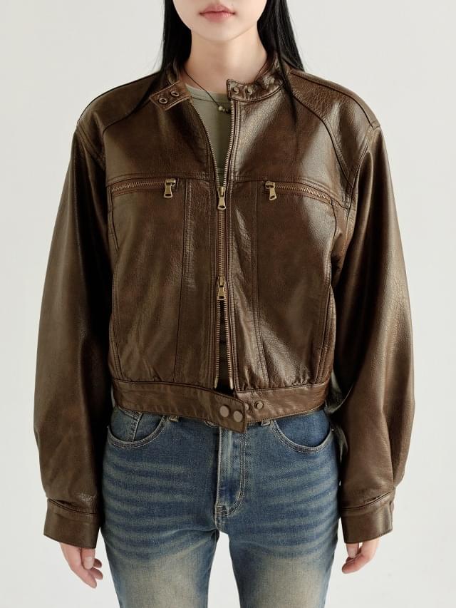 55-77 Robeda Vintage Biker Two Way Leather Short Jacket