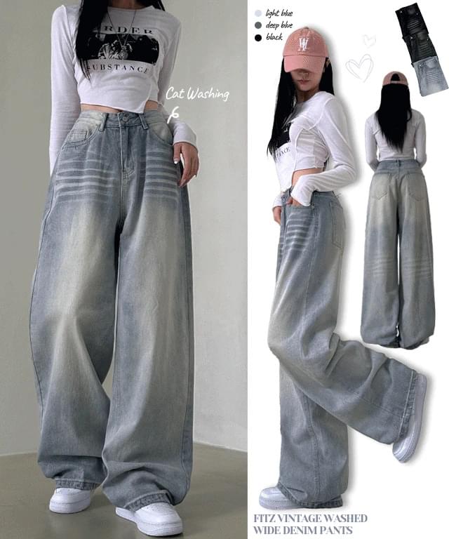 Fits Vintage Faded Wide Denim Pants