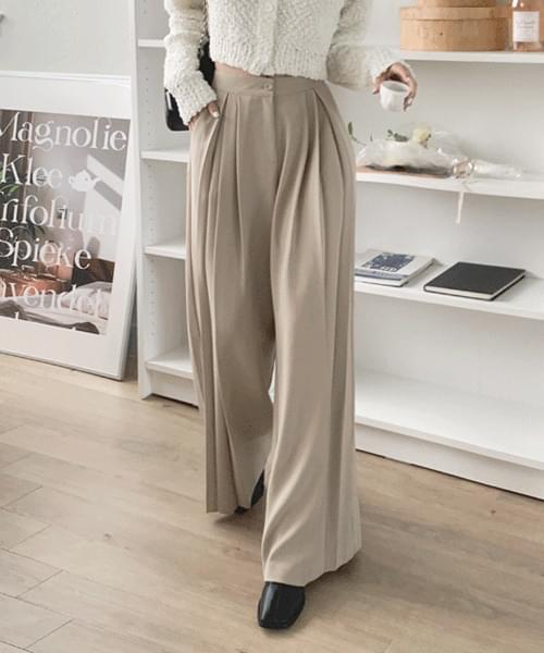 Waistless high waist Spandex pin tuck wide slacks pants