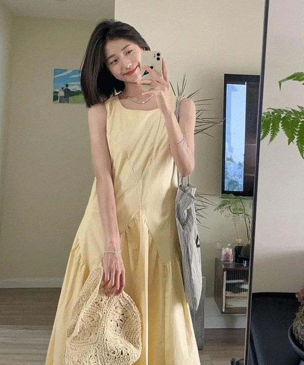 Bionly Lemon Yellow Shirring Long One Dress