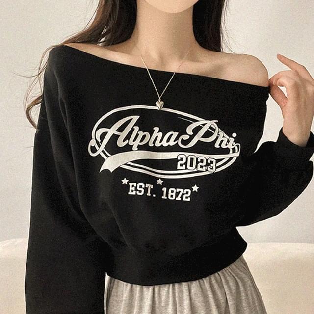 Alpha off-shoulder lettering Sweatshirt 3color