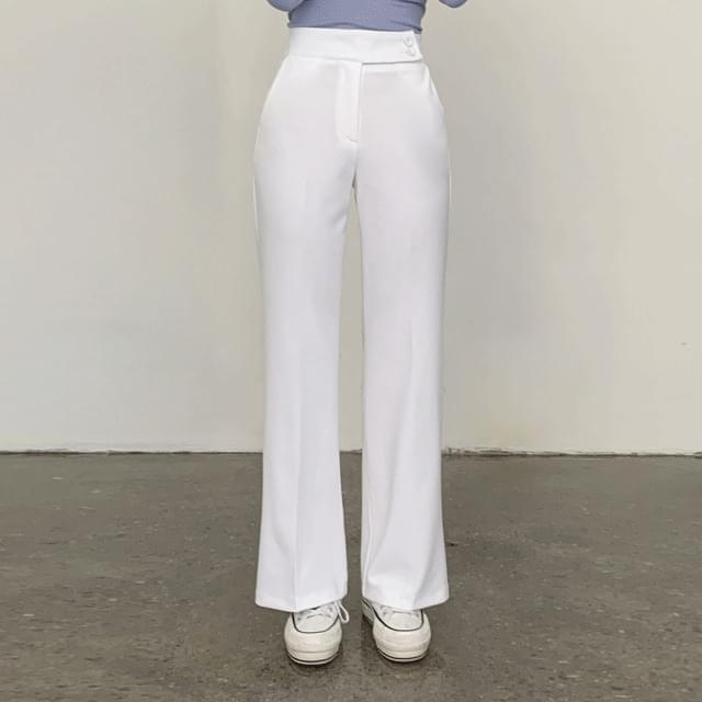 Lebel Wrap Two-Button High Waist Semi Flared Slacks