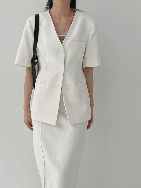 Lauder linen no-collar half jacket