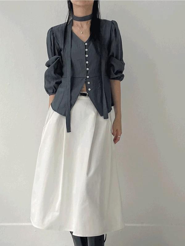 Roman Tie V-Neck Blouse