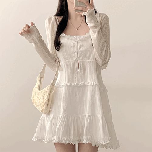 소율 프릴 레이어드 끈 나시 미니원피스 (2color)
