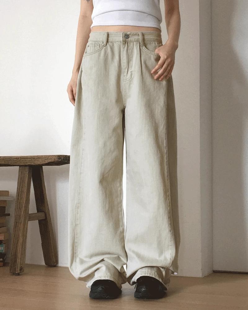 Dusty Side Folding Pintuck Wide Cotton Pants