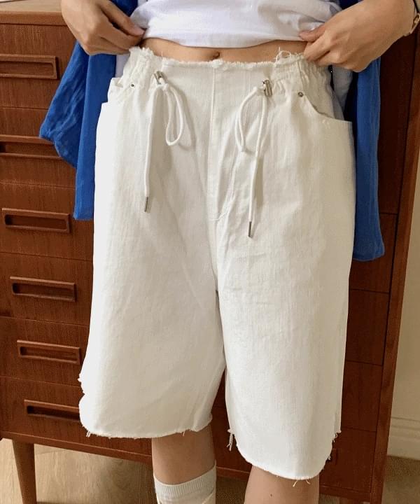 Reckless fringe waist string 5-part cutting fall pants white 5-part denim shorts 2 colors