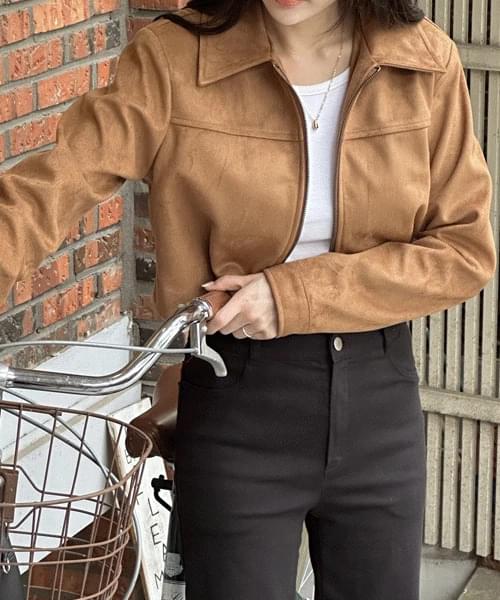 I want this item: shoulder pad crop top suede jacket