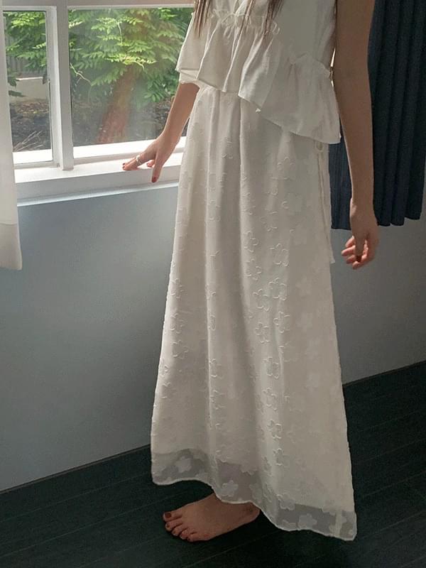 Pena Fall Flower Layered Banding Strap Long Skirt