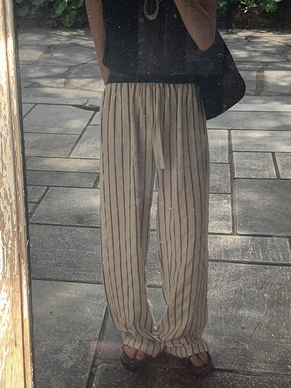 Sober Stripe Banding Wide Pants Pants