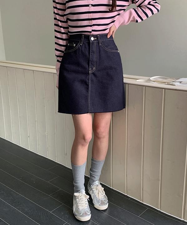 Melvin non-fade cutting Raw denim mini skirt -2color