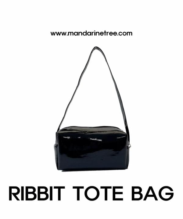 Rabbit midi cylinder square leather black silver zipper cute glossy tote bag 4 color
