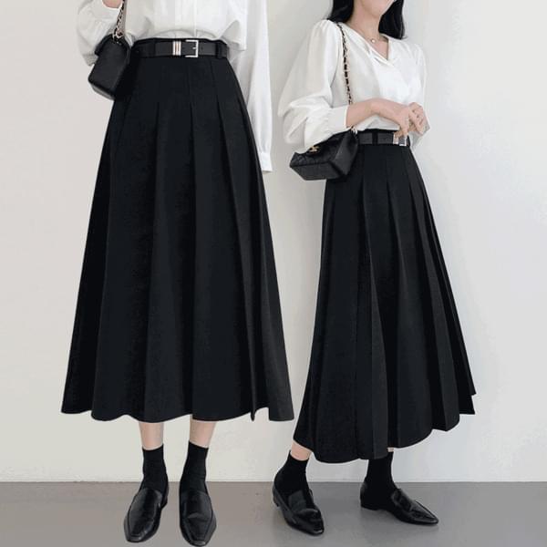 Maxi pleated belt long skirt P000B571