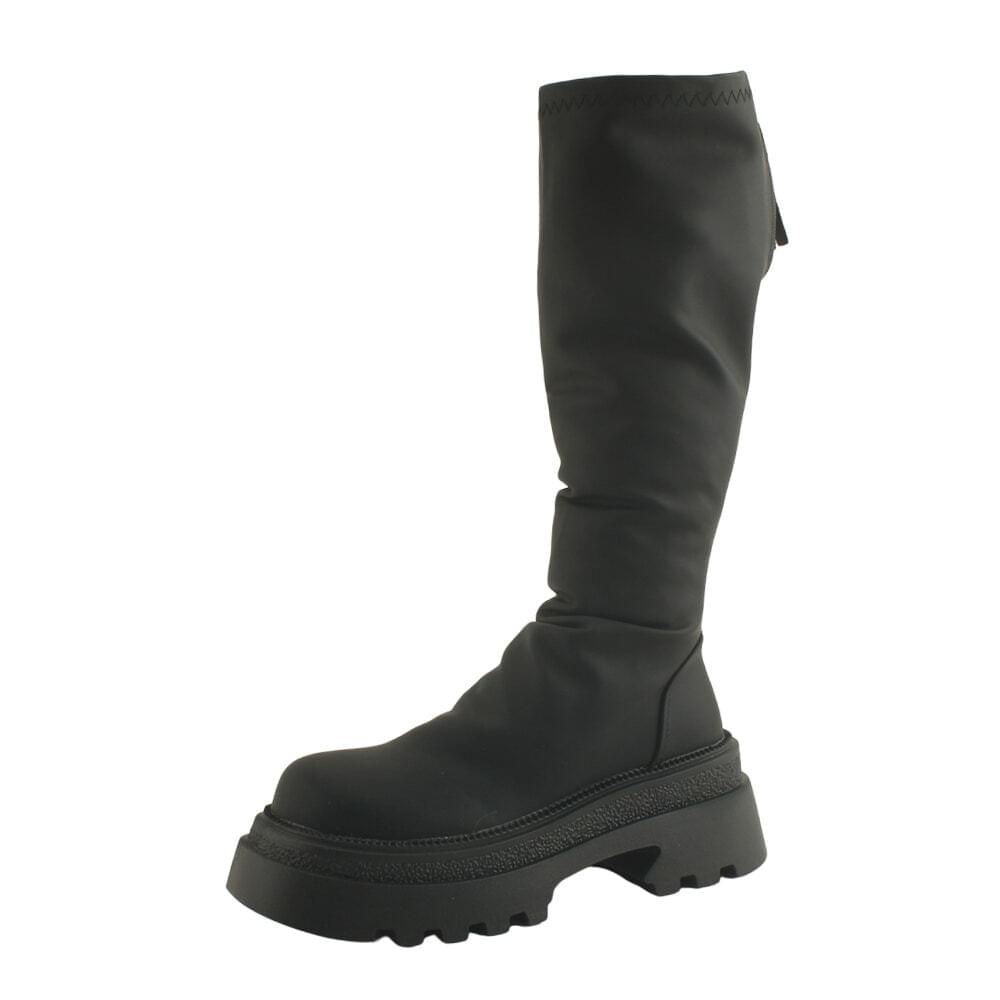 Shirring Slim Block Heel Mid Heel Long Boots 6cm