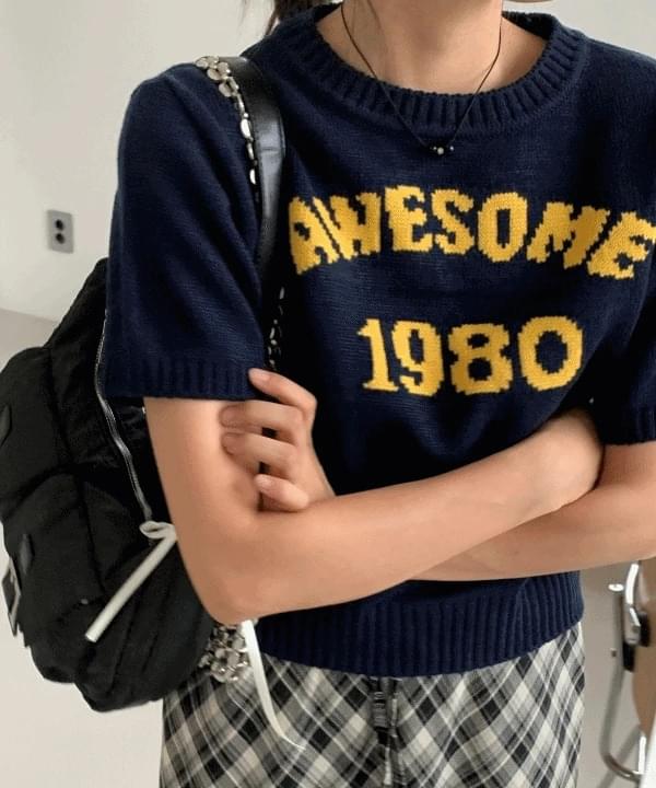 Awesome Color Block Lettering Round Neck Crop Short Sleeve Knitwear 3 Colors